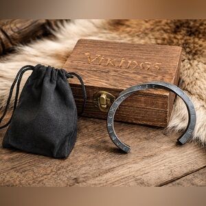 Viking Engraved Rune Cuff Bracelet in Stainless Steel.